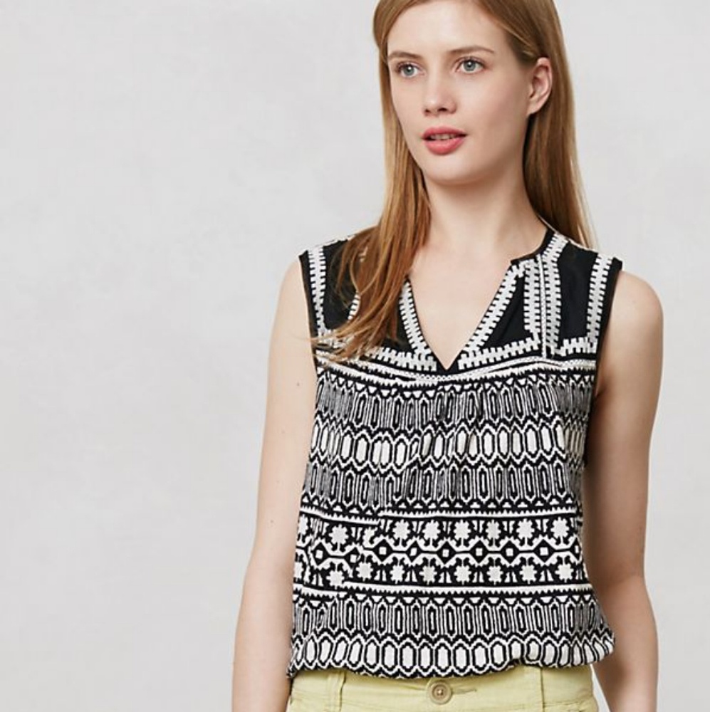 ANTHROPOLOGIE Geo Stitched Meadow Rue Tank